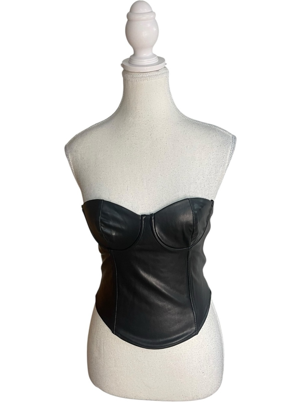 Zara Faux Leather Corset Style Crop Tube Top Black